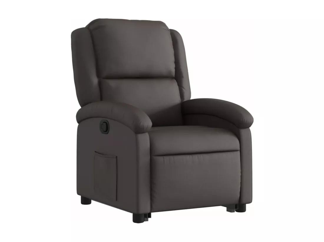 Fauteuil inclinable marron foncé cuir véritable