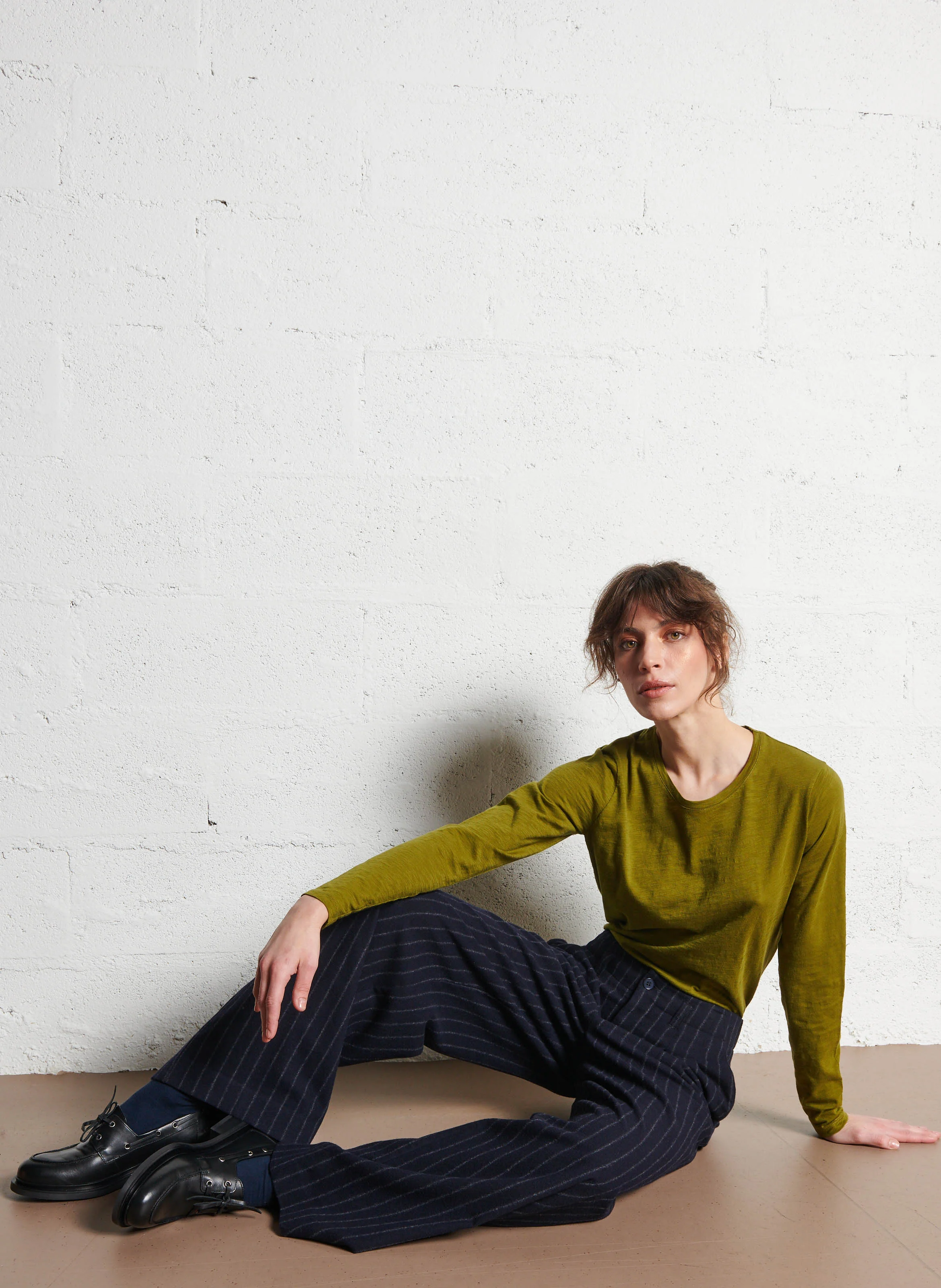 ICARE - Pantalon large rayé en laine mélangée | Violet