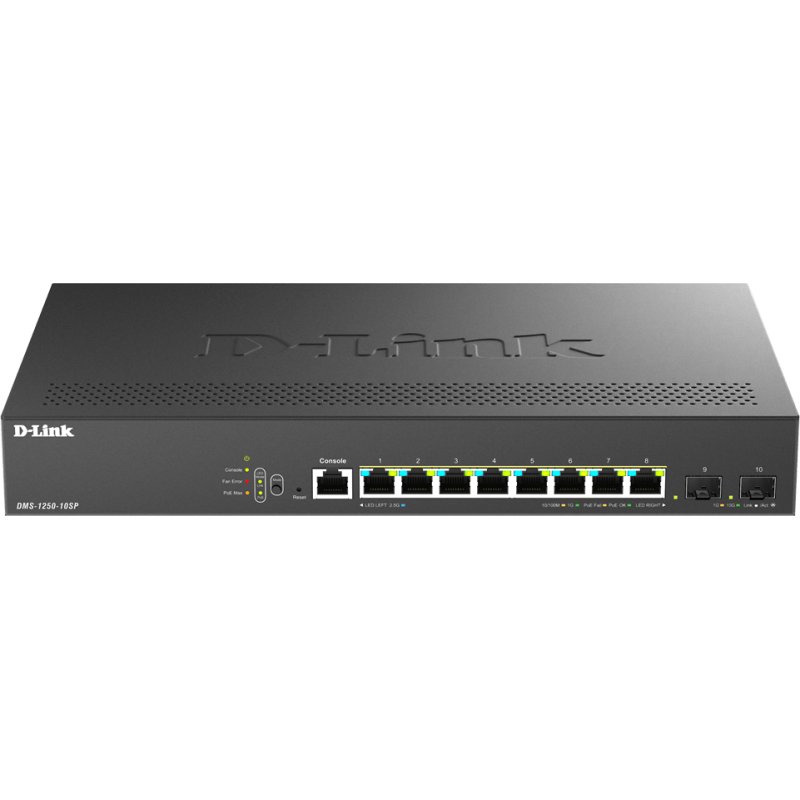 D-Link DMS-1250-10SP/E commutateur réseau Géré 2.5G Ethernet (100/1000/2500) Connexion Ethernet, supportant l'alimentation via ce port (PoE) Noir