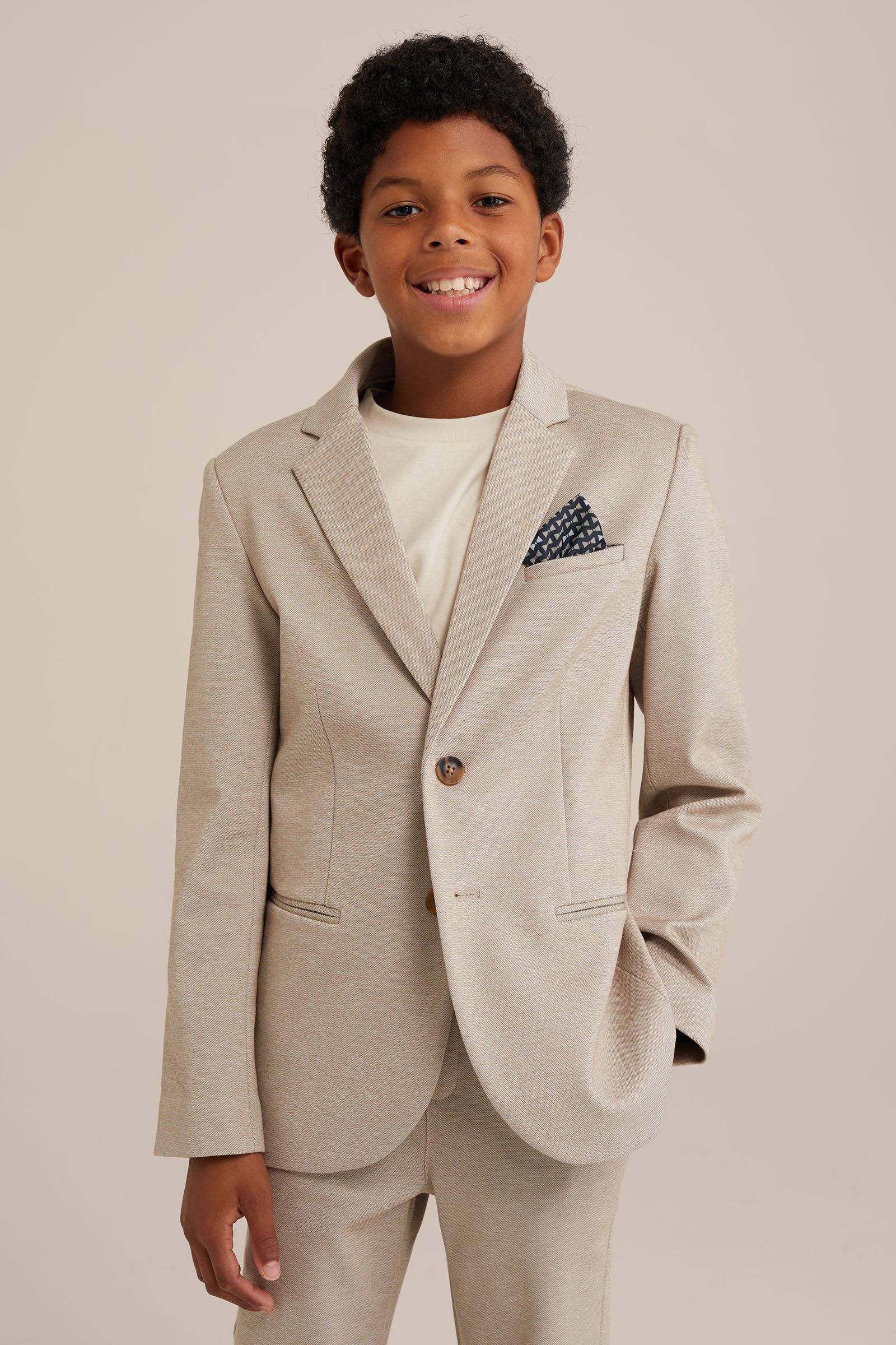 Jongens slim fit blazer met stretch WE Fashion Beige