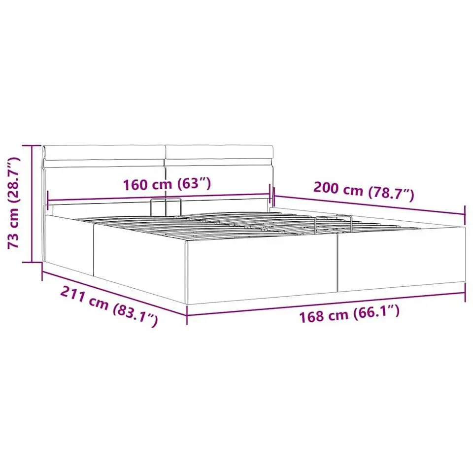 vidaXL - Bed met opbergruimte en LED - Hydraulische - Taupe - stof - 160x200 cm