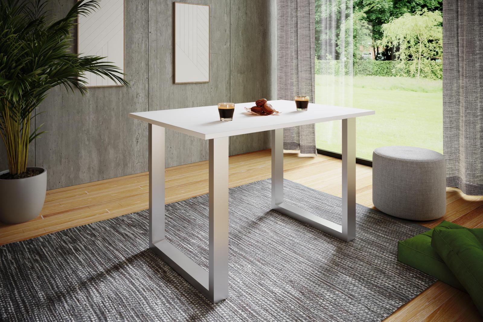 Esstisch XONA - weiß-silber - U-Fußgestell - 110 cm