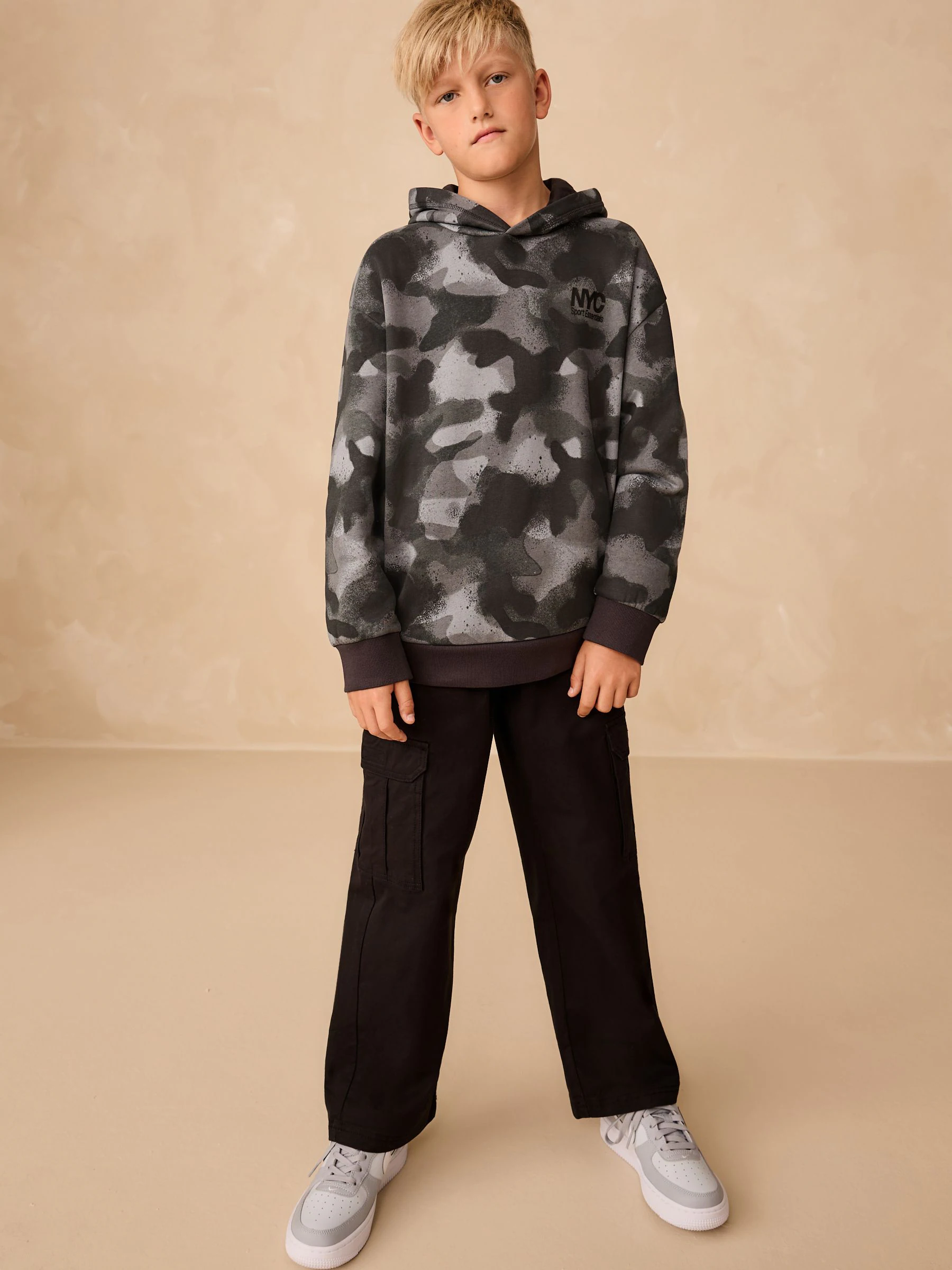 Zwart-witte camouflageprint - Grafische print hoodie voor oudere jongens (3-16jaar)