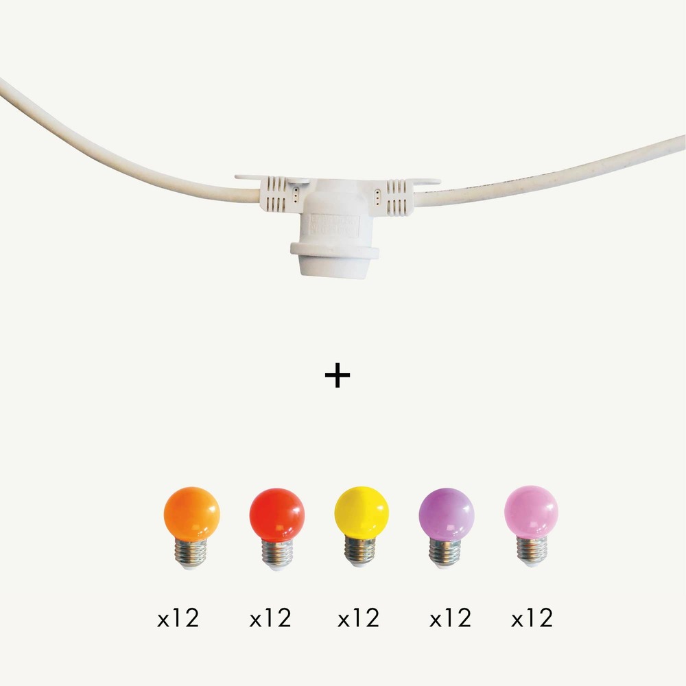 Guirlande guinguette festival e27 - 60 ampoules g45 couleurs chaudes - 20m - prolongeable