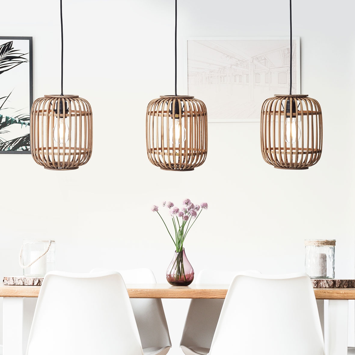 Brilliant Pendelleuchte »Woodrow« E27 1 Stk. Bambus Lampe, Nature-Style, 130 x 105 cm, E27