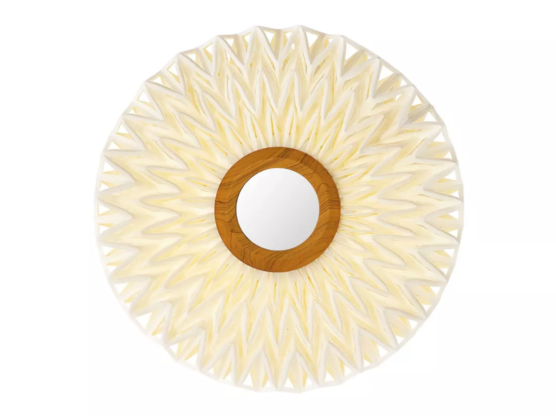 Now's Home - Applique En Tissu Blanc Casse Miroir Au Milieu Dia60cm Matahari