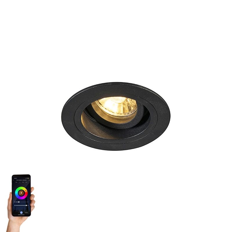 Smart inbouwspot zwart rond incl. wifi GU10 - Chuck