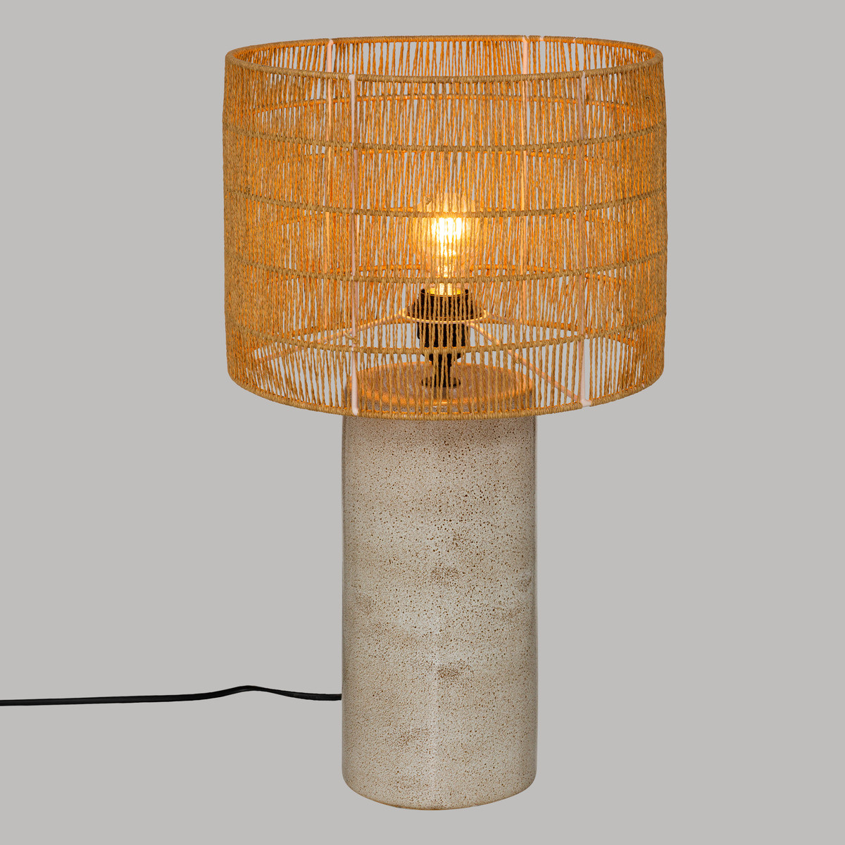 Lampe à poser en céramique beige et abat-jour corde h 57,5 cm