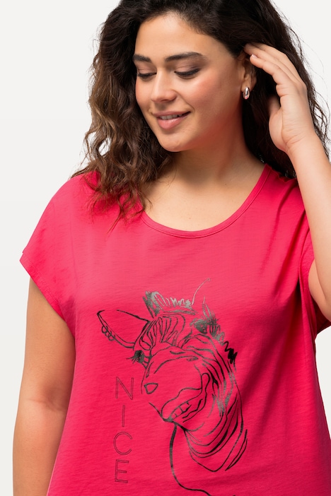 T-Shirt, Metallic-Tiermotiv, Oversized, Rundhals, Halbarm