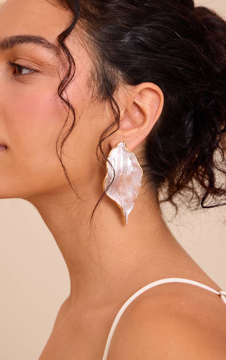 Doré Boucles D'oreilles Feuille Ornées De Perles