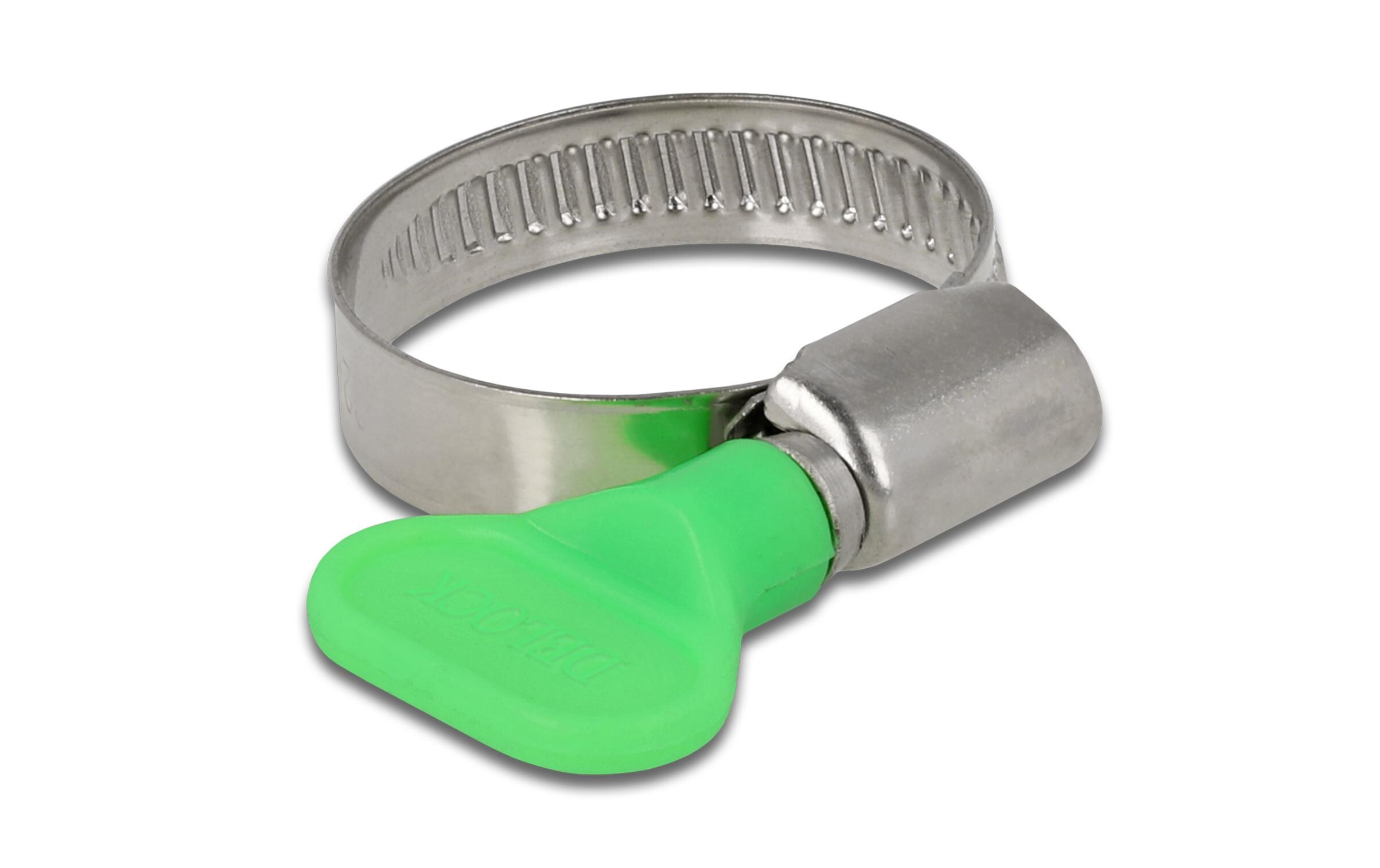 Schlauchschellen-Set 22-32 mm, Grün 10 StückDelock Schlauchschelle mit Flügelmutter 22 - 32 mm 10 Stück grün