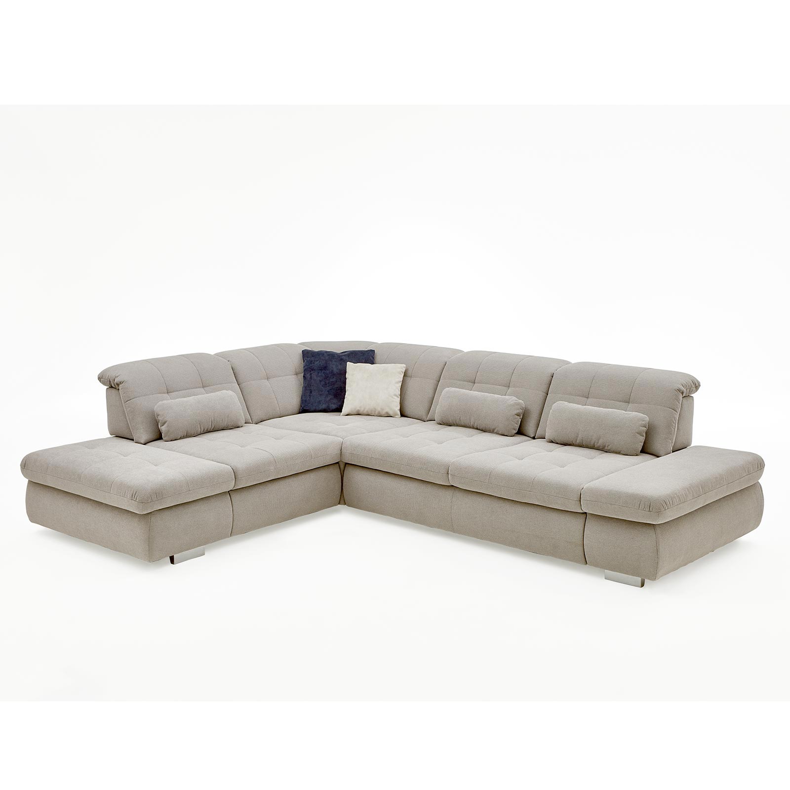 polsterpower Ecksofa - silber - mit Funktionen - Anstellhocker links
