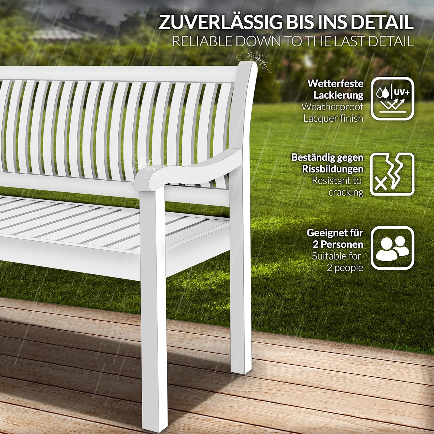 tillvex Gartenbank Holz 2-3 Sitzer inkl. Abdeckung wetterfest 125 cm | Parkbank Massivholz | Balkonbank Sitzbank 320 kg belastbar | Holzbank Gartenmöbel für Balkon, Terrasse & Garten