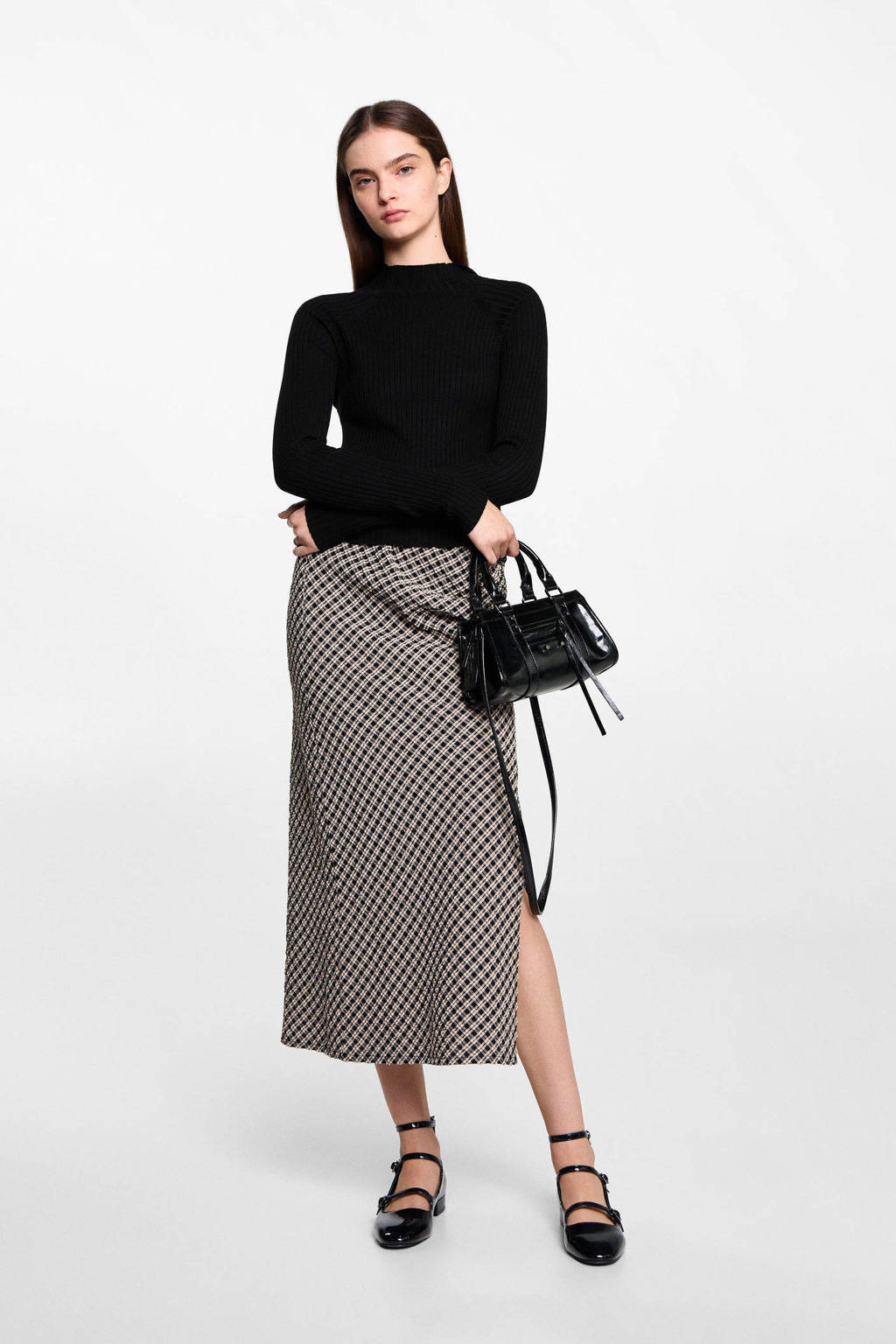 MANGO TEEN trui zwart rib gebreid