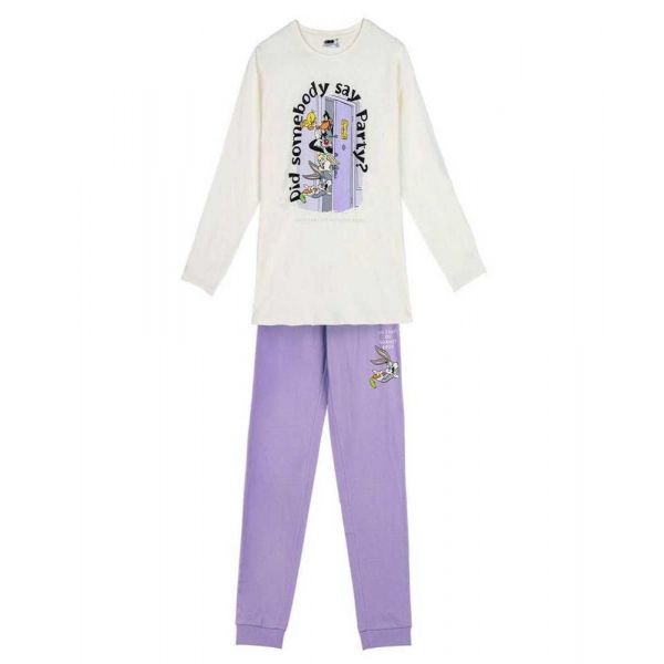Cerda Group Warner 100 Long Sleeve Pyjama Branco,Roxo S Mulher