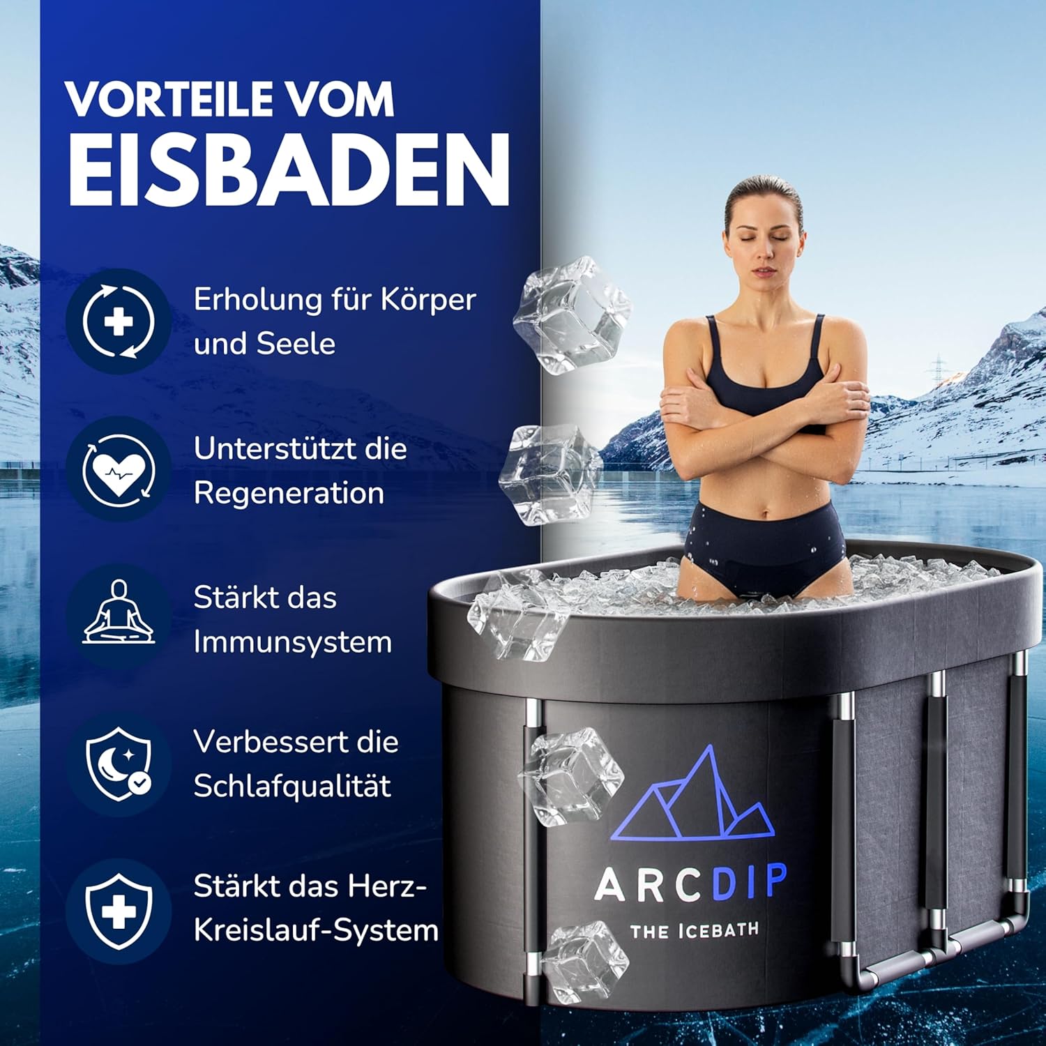 poolomio® Eisbad Oval Premium Set 120 x 60 x 60 cm | XXL Eisfass 340L für Zuhause & Outdoor | Eistonne mit Aluminiumrahmen, Isolierdeckel & Zubehör | Eiswanne für Kältetherapie & Regeneration