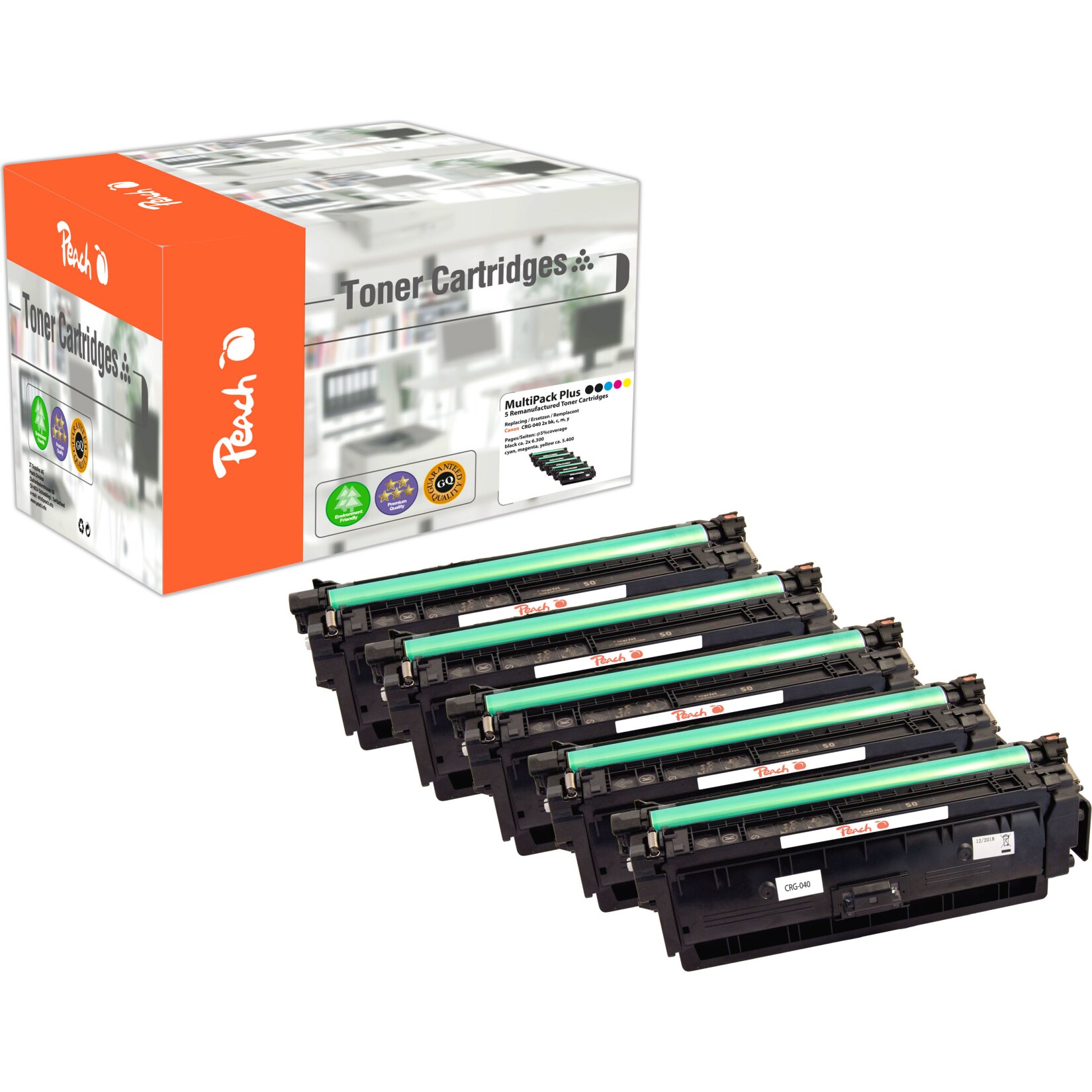 Peach PEACH H040 5 Toner (2*bk, c/m/y) ersetzt Canon CRG-040, 0460C002*2, 0458C002, 0456C002, 0454C002 für z.B. Canon ISensys LBP -710 Cx (wiederaufbereitet)