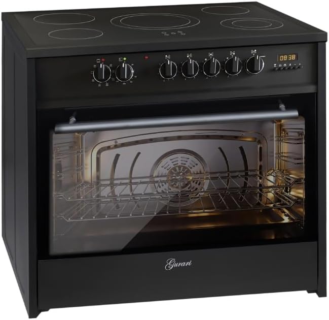 Elektro Standherd GCH E 912 BL Herd 90 cm Schwarz Glaskeramik Herd Range Coocker 121 L | 8 Funktionen | Heißluft | Grill | Elektro Herd 5 Hi-Light Zonen Kochfeld | Teleskopauszug