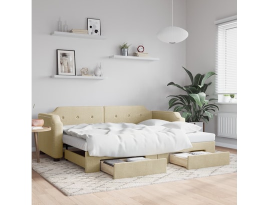 VIDAXL - Lit de jour avec gigogne et tiroirs crème 100x200 cm tissu