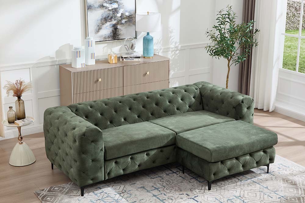 Chesterfield Sitzhocker MODERN BAROCK 95cm grün Samt Fußhocker