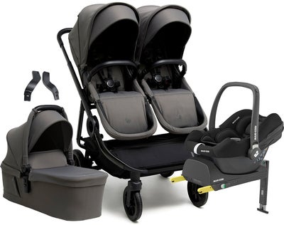 Beemoo Pro Twin 2 Søskenvogn inkl. Maxi-Cosi CabrioFix & Base, Mocha Grey