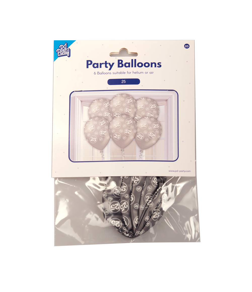Ballonnen 25 Jaar Zilver 30cm 6st
