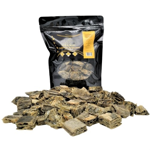 Petiscos crocantes de bacalhau para cães
