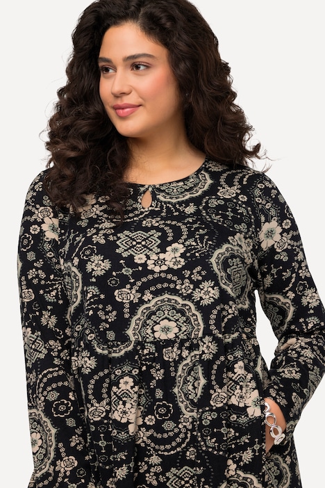 Jerseykleid, A-Linie, Rundhals, Keyhole, Langarm