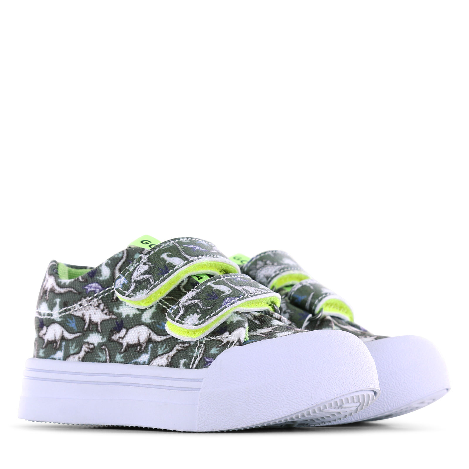 Go Banana‘s sneaker klittenband - Green Dino Canvas | Jongens schoenen