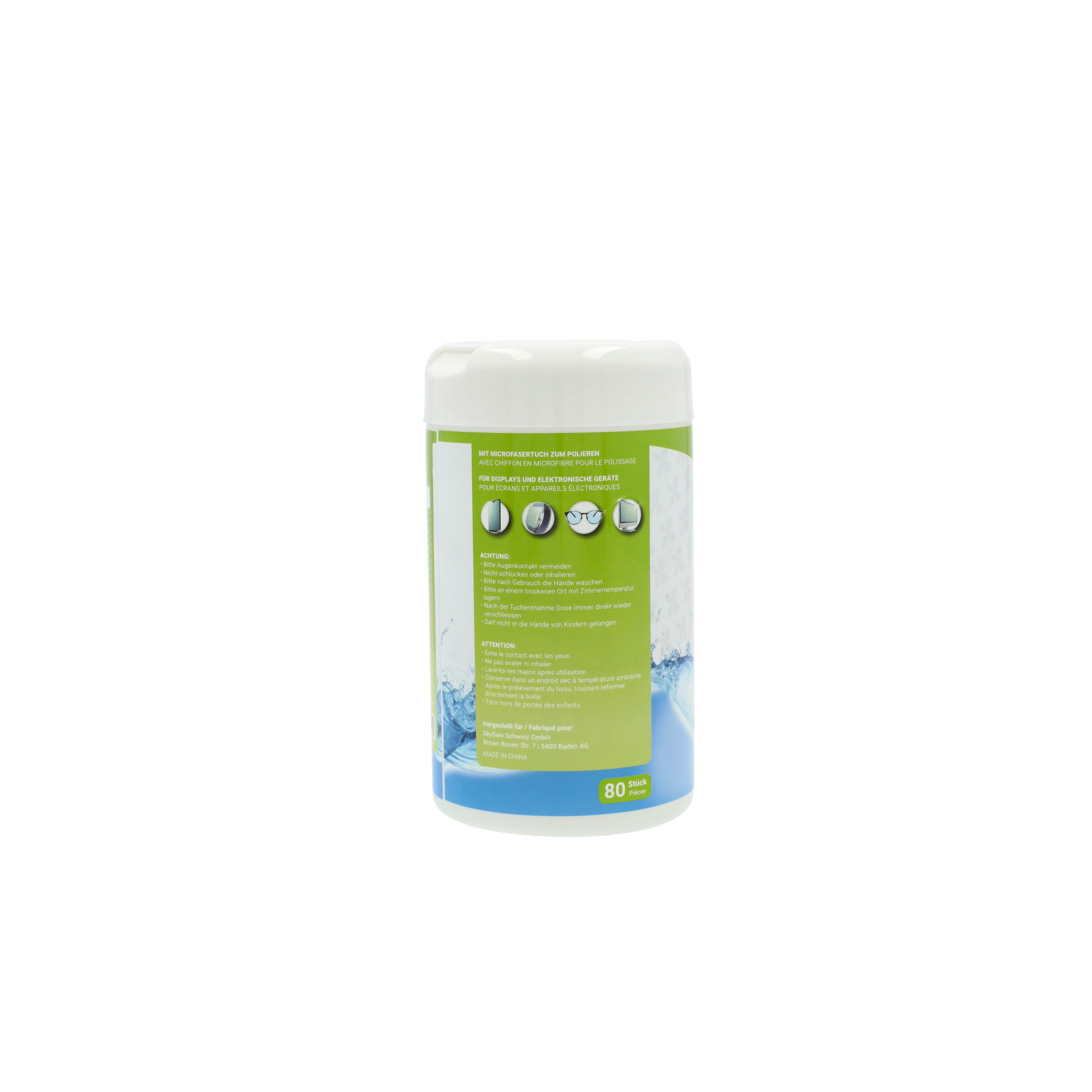 (1 Pack à 80 Stk.) Premium Cleaning Wipes Display Reinigungstücher Screen Cleaner Spenderdose mit Mikrofasertuch