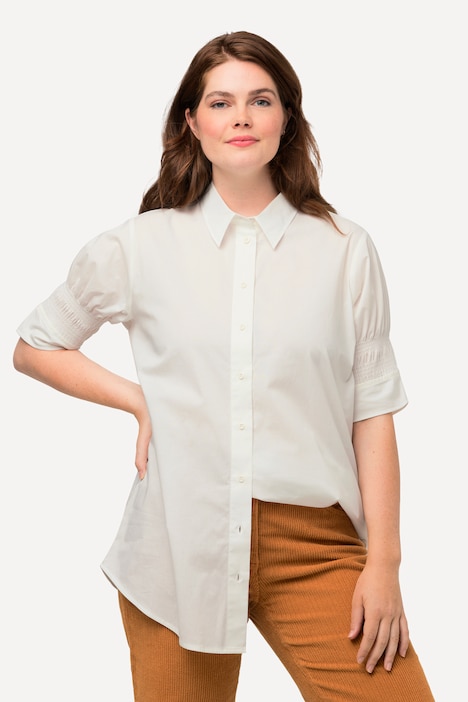 Shirtbluse, Hemdkragen, Smok-Halbarm, Biobaumwolle