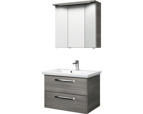 Pelipal Kumba badkamermeubelset, BxHxD 80 x 200 x 51 cm, grafiet getextureerde fronten (horizontaal patroon), met witte gegoten minerale wastafel, 99.77022119