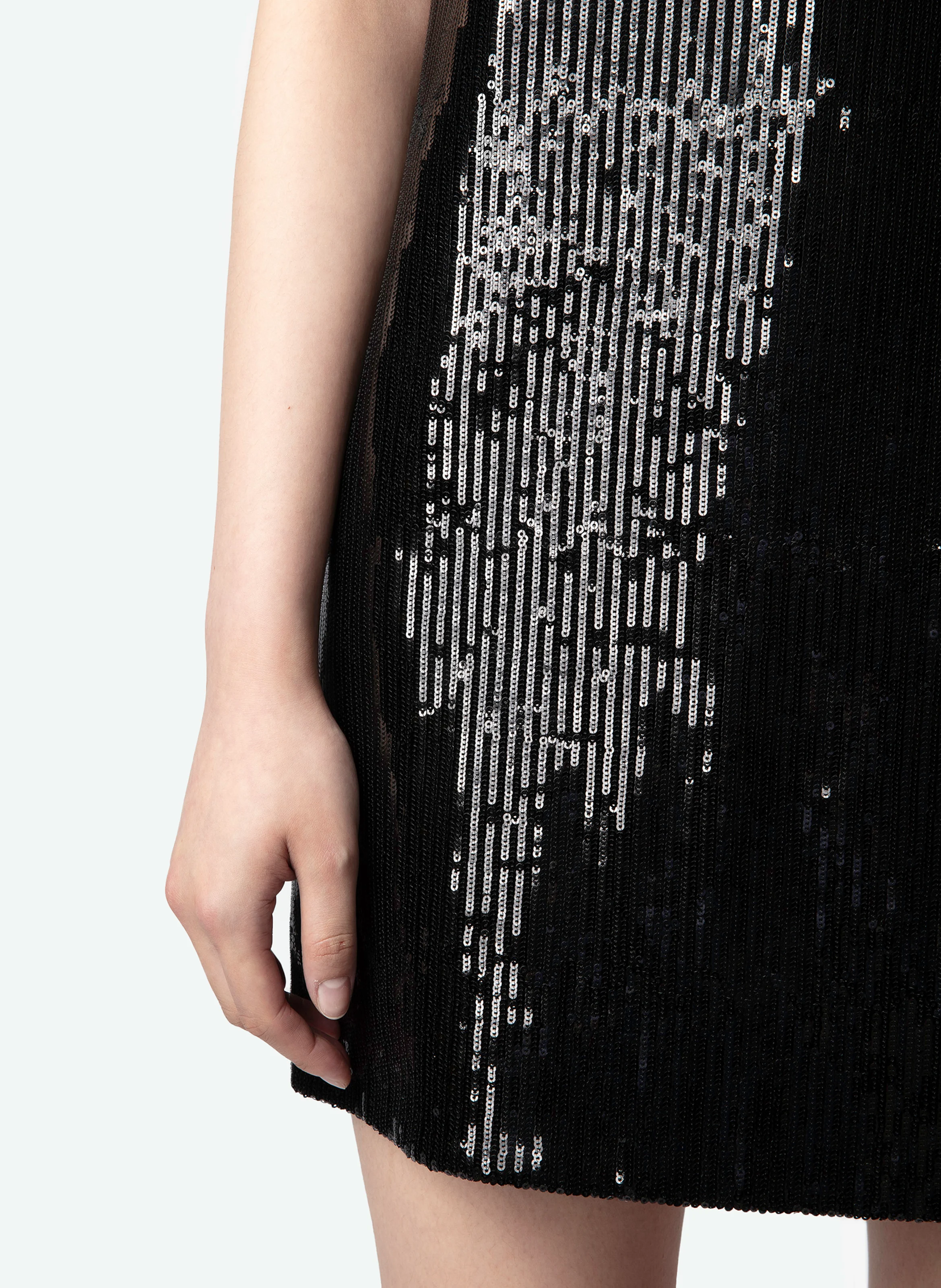 RASHU - Robe courte à sequins en coton bio mélangé | Noir
