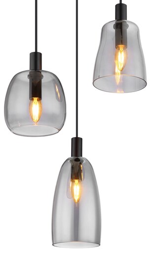 GLOBO Retrofit Pendelleuchte GARRI 43 cm schwarz /rauchfarbig