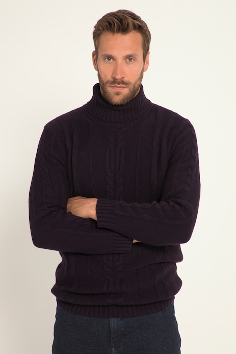 Rollkragenpullover, Wollmix, vorne Zopfmuster