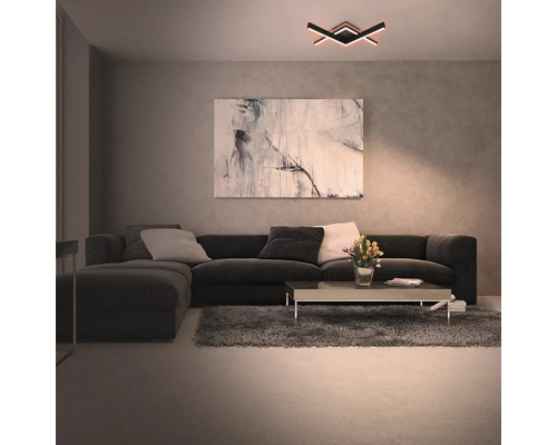 Dimbare LED-plafondlamp, 2 x 9 W, 1000 lm, 2700 K-6500 K CCT RGB, 64,5 x 64,5 cm, zwart, met nachtlampfunctie, geheugenfunctie en afstandsbediening.