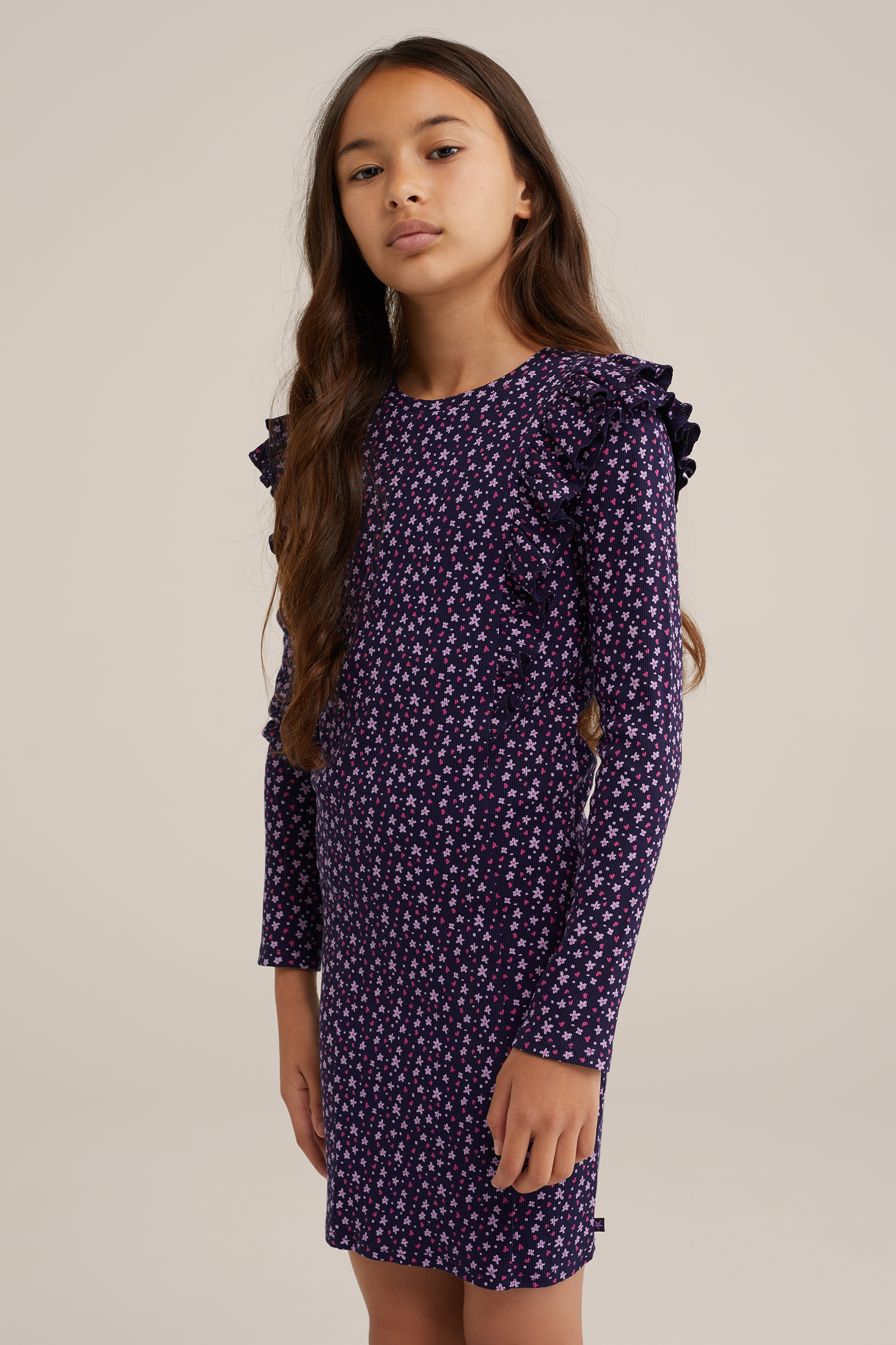Meisjes jurk met dessin WE Fashion Donkerblauw