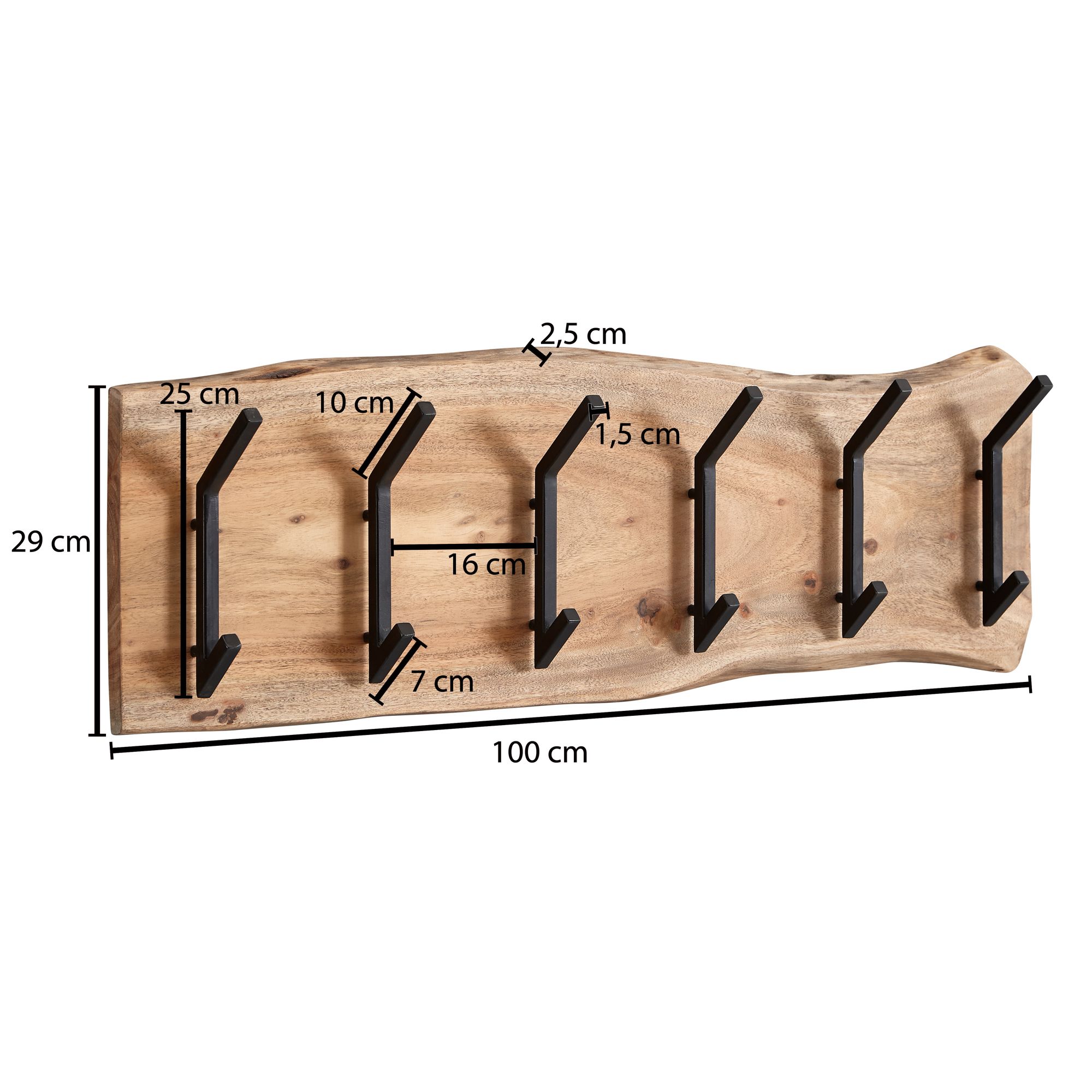 FineBuy Wandgarderobe Holz Metall 100 cm Garderobe Flur Hakenleiste Massivholz