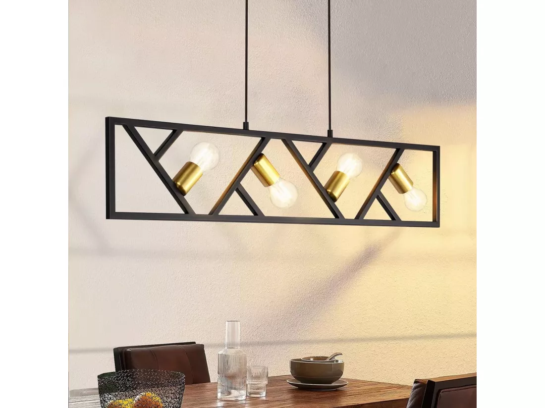 NETTLIFE Suspension Vintage Noir et Or 4 flammes E27 Métal Diam.100CM Rétro Lampe de salle à manger pour salon cuisine