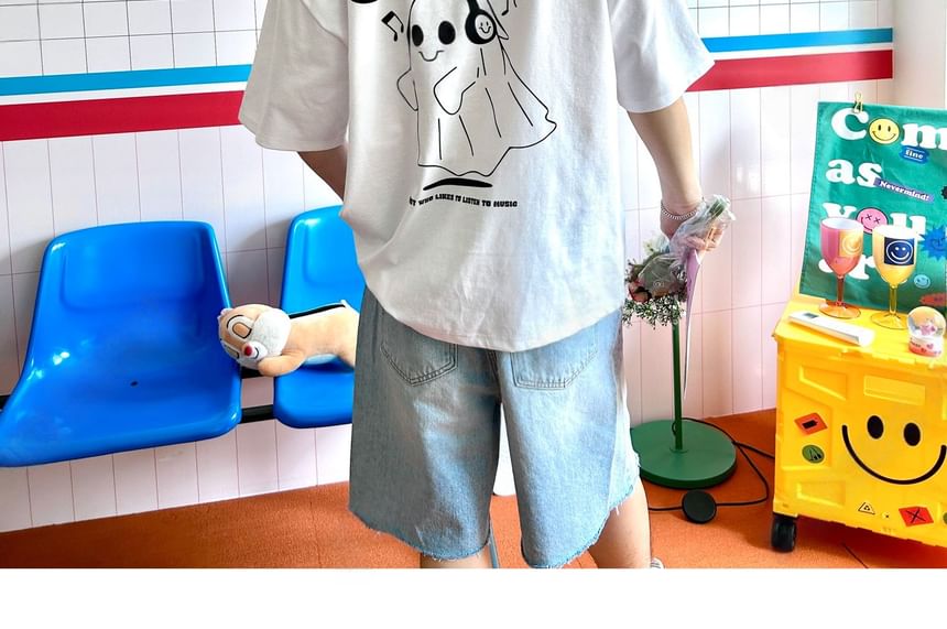 SeoulPop - T-shirt met korte mouwen en cartoonprint, losvallend