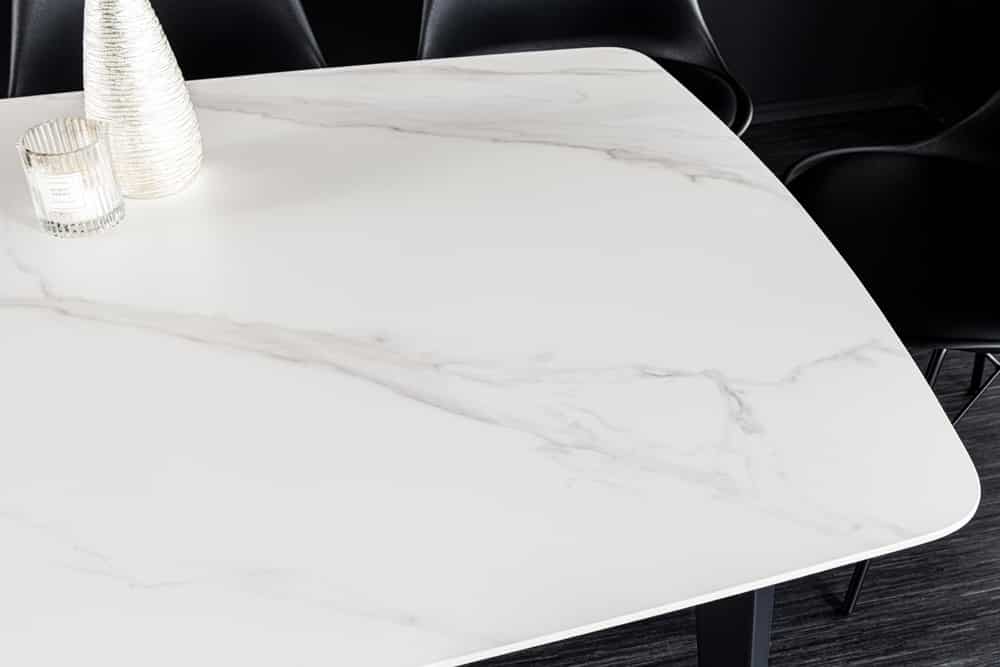 Esstisch MILANO 180cm weiß Marmor Keramik schwarzes Metallgestell