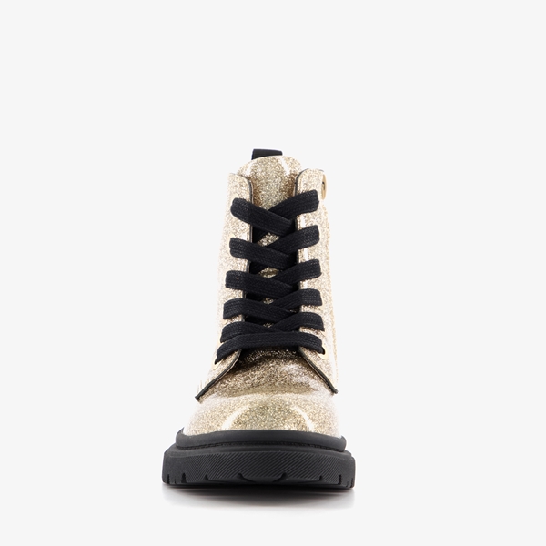 TwoDay leren meisjes veterboots met glitter goud
