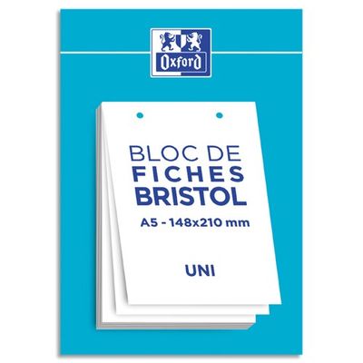 Oxford - Pack de 30 Fiches Bristol - A5 - uni - perforées - blanc