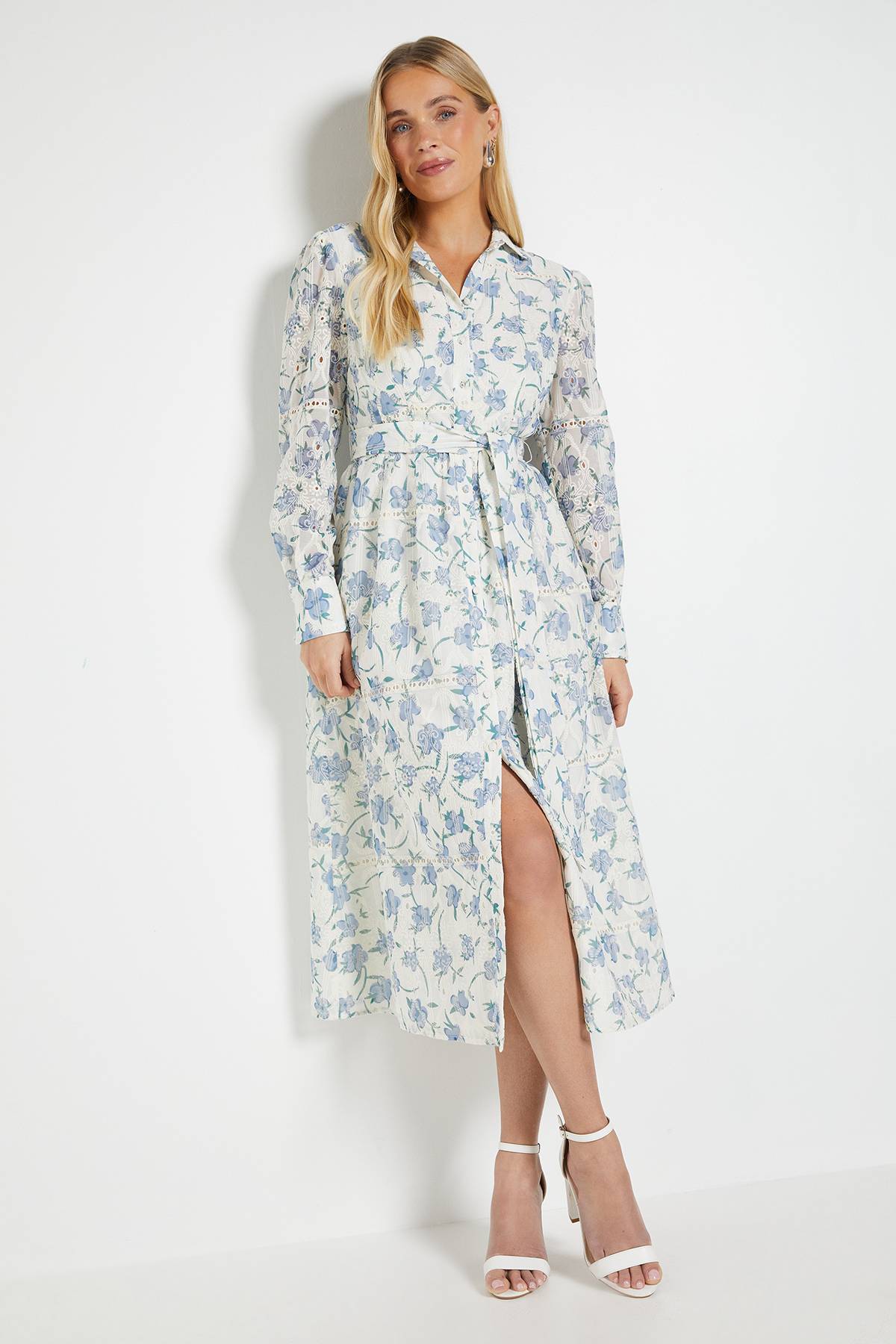 Wallis Robe Chemise Midi Brodée De Fleurs Petite