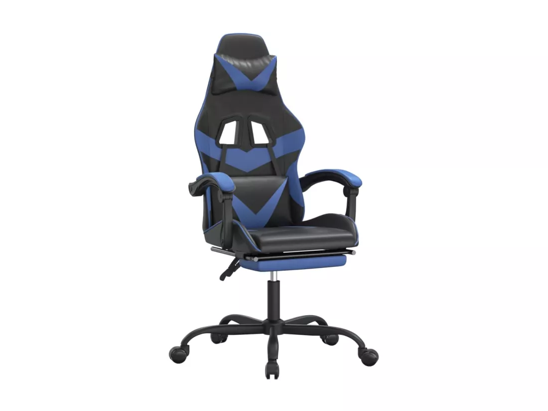 Chaise de jeu pivotante et repose-pied Noir et bleu Similicuir