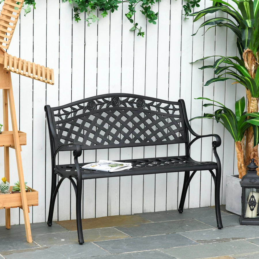 Outsunny Gartenbank aus Aluminium schwarz