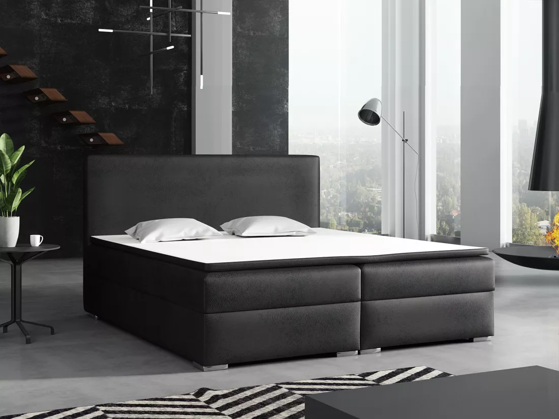 LIT BOXSPRING avec surmatelas Soler 160x200 cm, Gobi 97 (Imitation cuir noir)