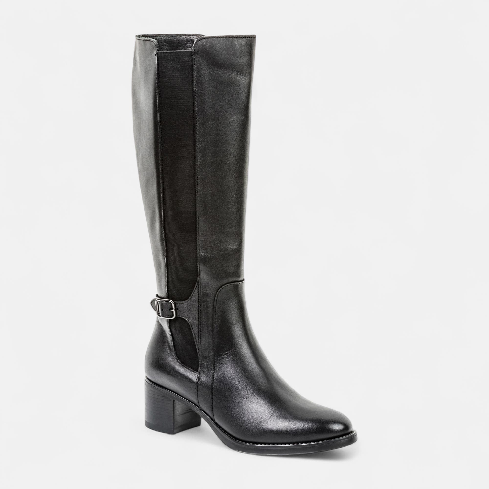 Bottes à talon Femme en cuir noir