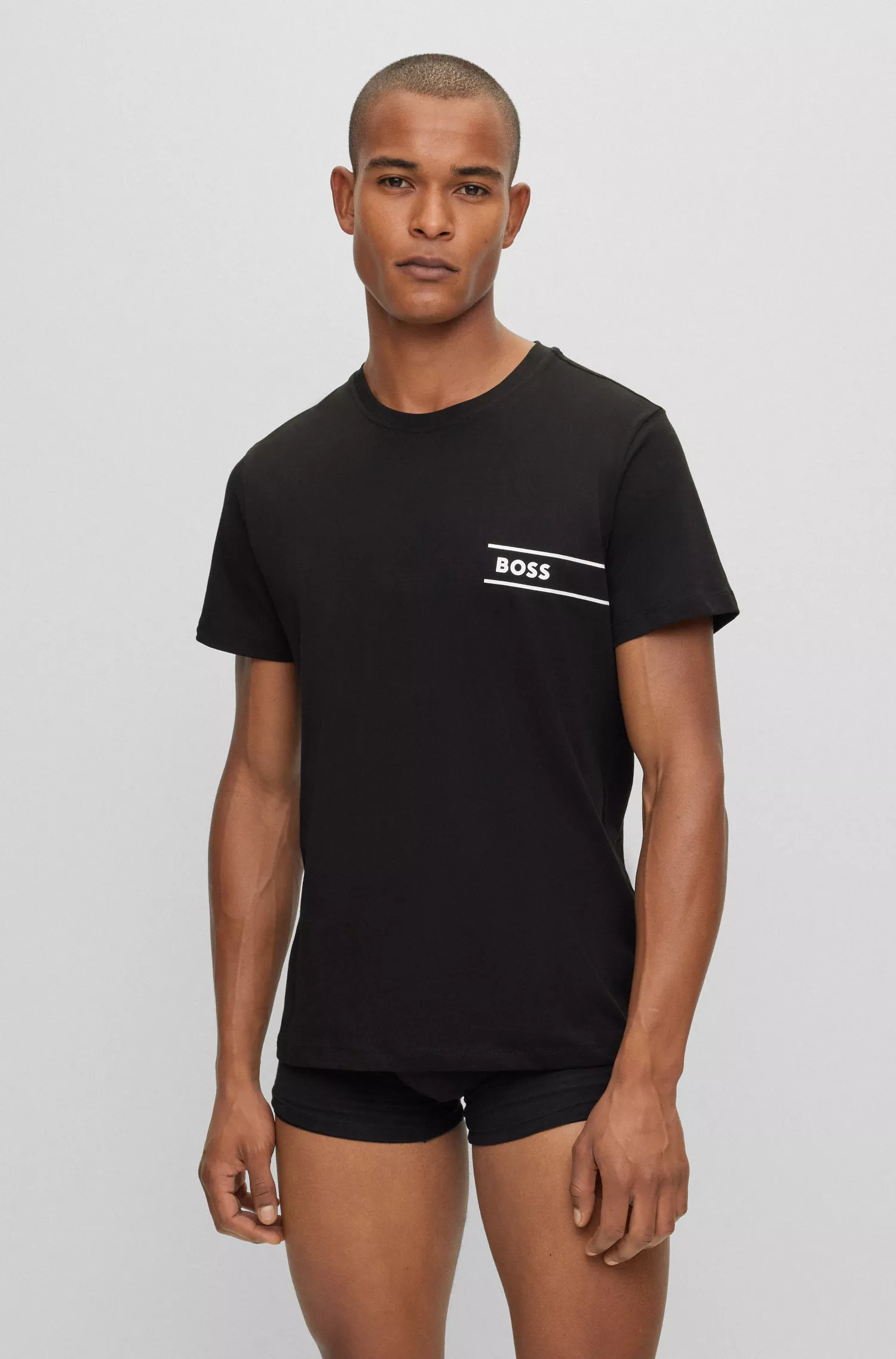 Camiseta de algodão orgânico preta da BOSS com estampa do logotipo