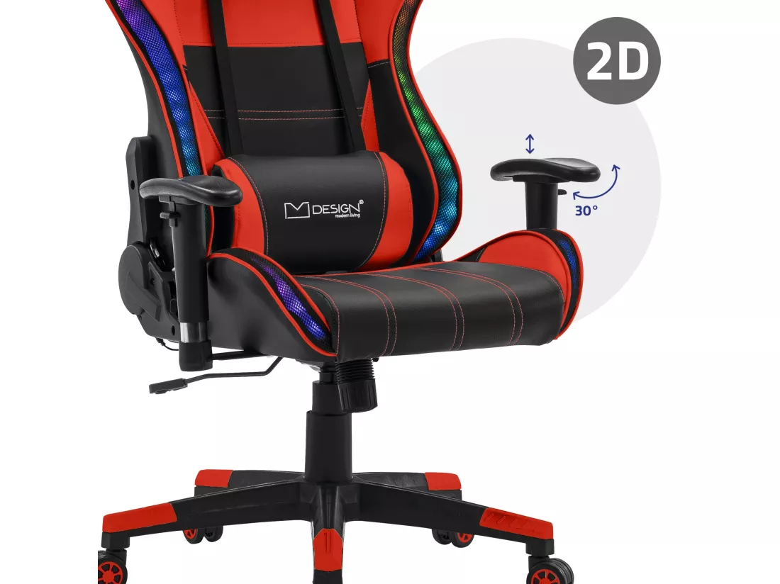 LED Gaming Chair Chaise de bureau Chaise pivotante Réglable Bluetoothboxes ML-Design